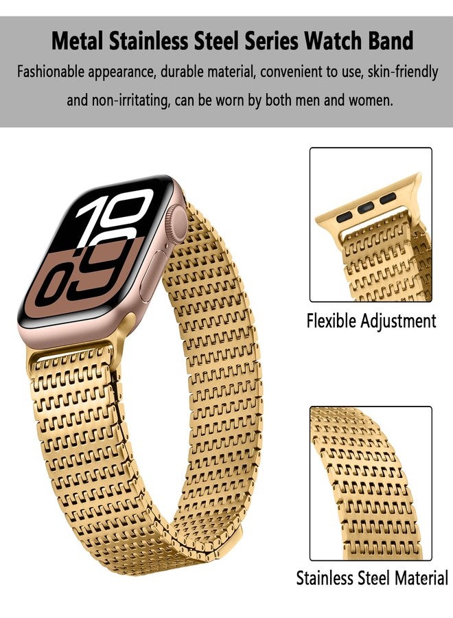 Anlinser Bands Compatible with Apple Watch Band 46mm 45mm 44mm 42mm for Women Men, Magnetic Metal Bands Stainless Steel Loop Strap with Case Designed for iWatch Series 10 9 8 7 6 5 4 3 SE, Gold - Image 4