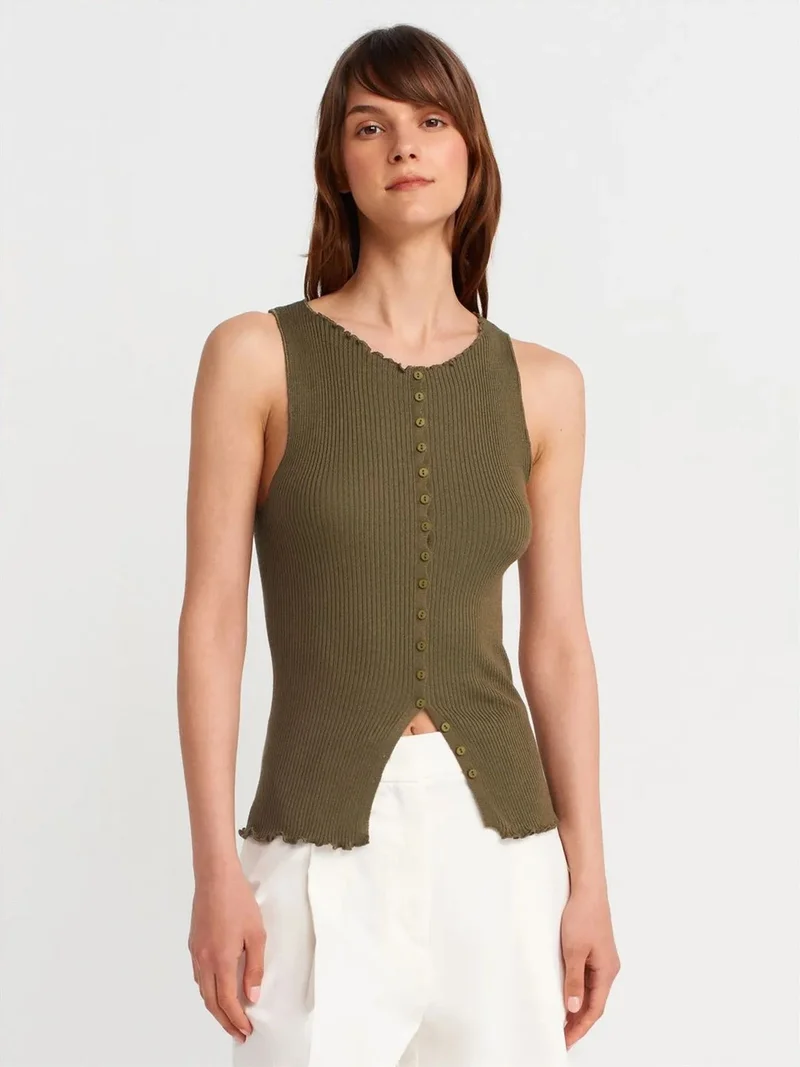 ديلفين Dilvin Sleeveless Ribbed Button Cardigan