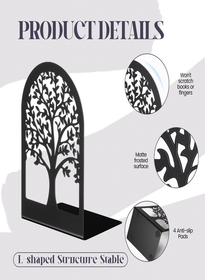 Feifeiya 6 Pairs Decorative Book Ends Metal Bookends for Shelves Black Metal Heavy Duty Book Ends Holder Supports Stoppers for Home Office School, 6.9x4.9x3.5”(Tree and Flower) - Image 3