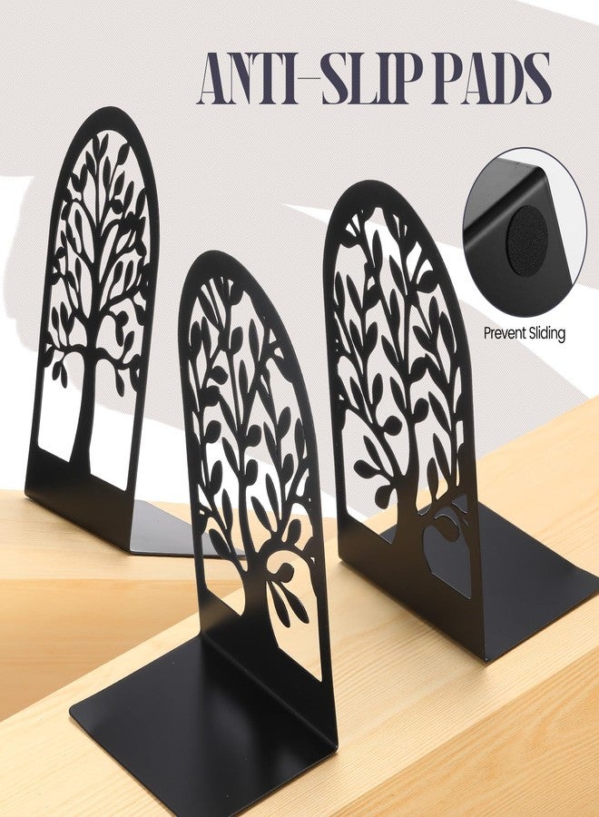 Feifeiya 6 Pairs Decorative Book Ends Metal Bookends for Shelves Black Metal Heavy Duty Book Ends Holder Supports Stoppers for Home Office School, 6.9x4.9x3.5”(Tree and Flower) - Image 4