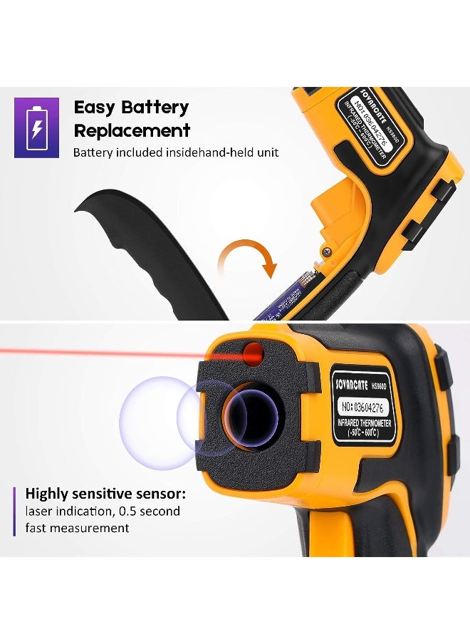 SOVARCATE - Infrared Thermometer Non-Contact Digital Laser Temperature Gun With Color Display - Image 1