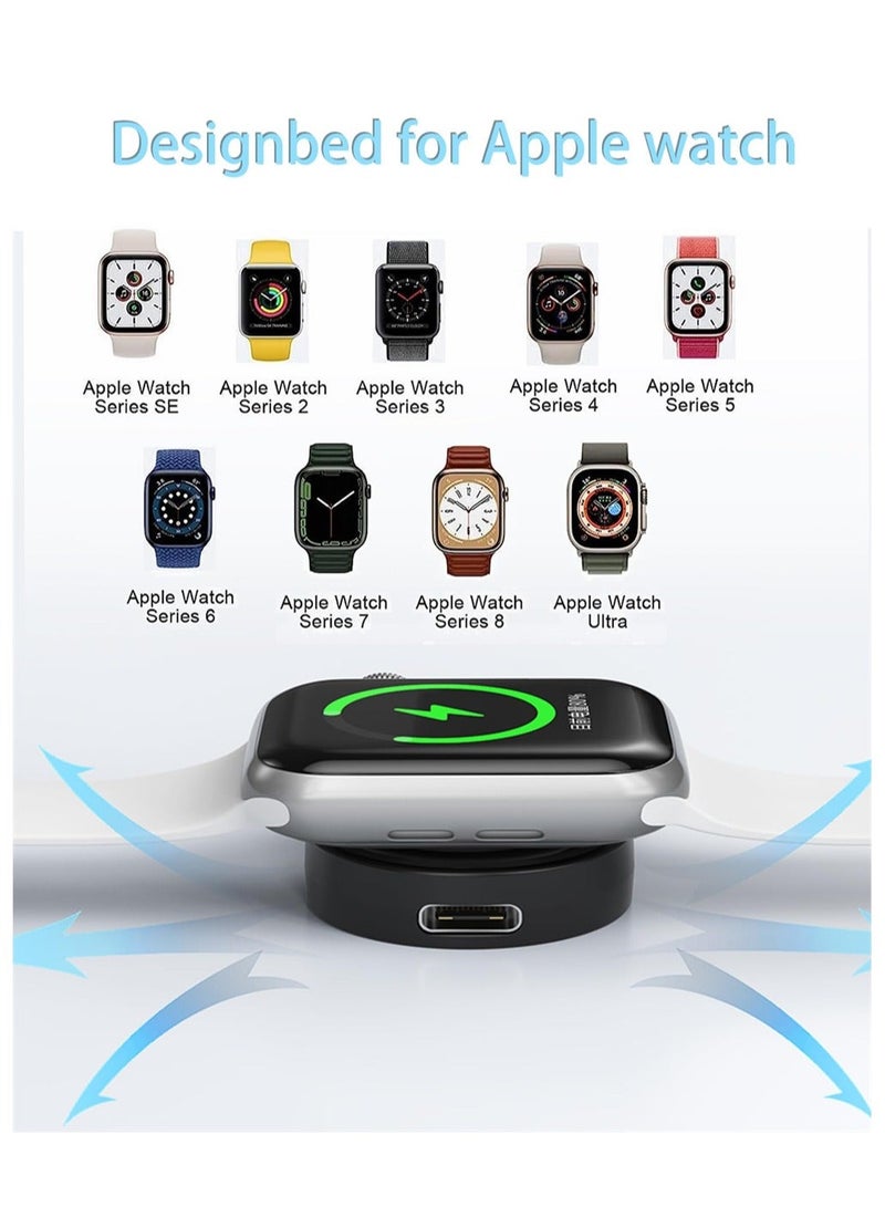 شاحن ساعة محمول لساعة Apple iwatch USB + Type C، شاحن ساعة للسفر سريع الشحن، شاحن Mangetic سريع خفيف الوزن لسلسلة Apple Ultra Series 8 7 SE 6 5 4 3 2 - Image 3