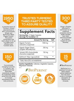 Nature's Nutrition Nature's Nutrition Turmeric Curcumin 95% Curcuminoids with BioPerine and Ginger 1950mg - Black Pepper for Best Absorption, Vegan Joint Support, Turmeric Ginger Supplement - 180 Capsules  - Image 2