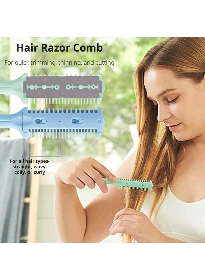 Soft N Style 3 Pack Haircut Razor Comb- Double Sided Razor, Hair Styling Razor Scissors Comb, Split Ends Hair Trimmer Styler for Thin and Thick Hair Cutting and Styling (Green,Black,Blue) - Image 2
