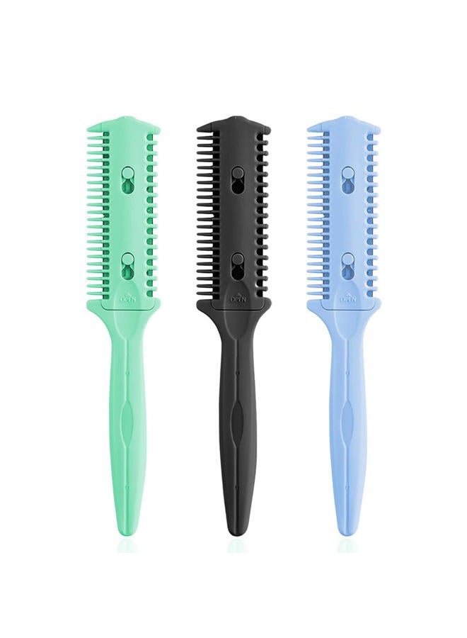 Soft N Style 3 Pack Haircut Razor Comb- Double Sided Razor, Hair Styling Razor Scissors Comb, Split Ends Hair Trimmer Styler for Thin and Thick Hair Cutting and Styling (Green,Black,Blue) - Image 1