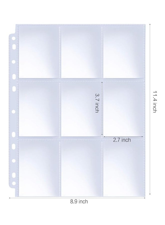 HERKKA Trading Card Sleeve Pages, 100 Pack 9 Pocket Album Pages 11 Holes Fit 3 Ring Binder - Image 1