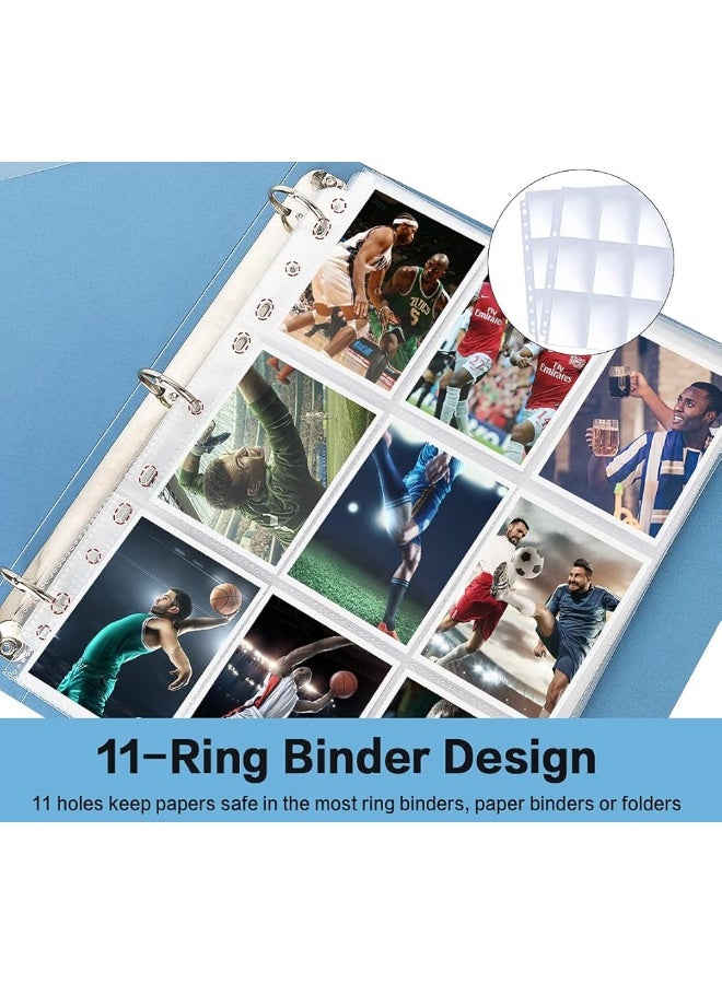 HERKKA Trading Card Sleeve Pages, 100 Pack 9 Pocket Album Pages 11 Holes Fit 3 Ring Binder - Image 2