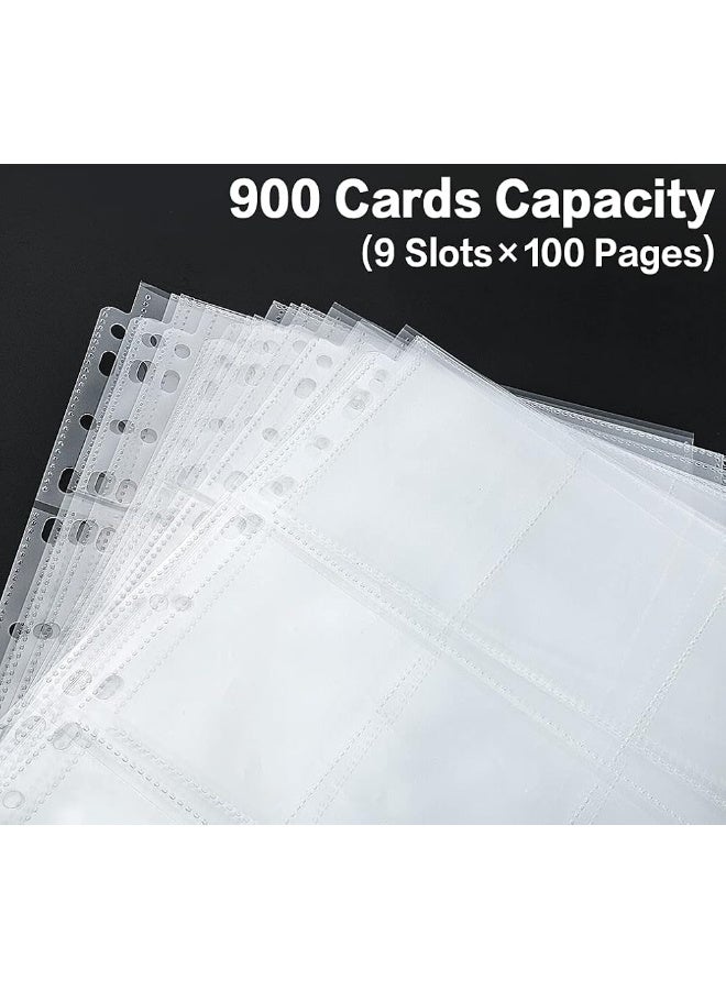 HERKKA Trading Card Sleeve Pages, 100 Pack 9 Pocket Album Pages 11 Holes Fit 3 Ring Binder - Image 5