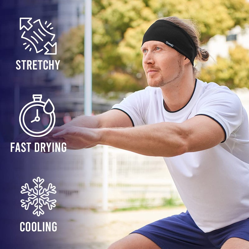 Charm Sports Headbands for Men Moisture Wicking Sweatbands for Women, Lightweight Yoga Hair Bands, Crossfit Or Running Gear, Thin Elastic Workout Head Wraps Black - Image 2