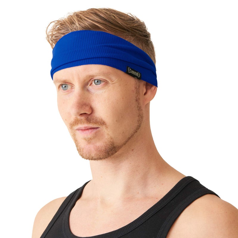 Charm Sports Headbands for Men Moisture Wicking Sweatbands for Women, Lightweight Yoga Hair Bands, Crossfit Or Running Gear, Thin Elastic Workout Head Wraps Black - Image 1