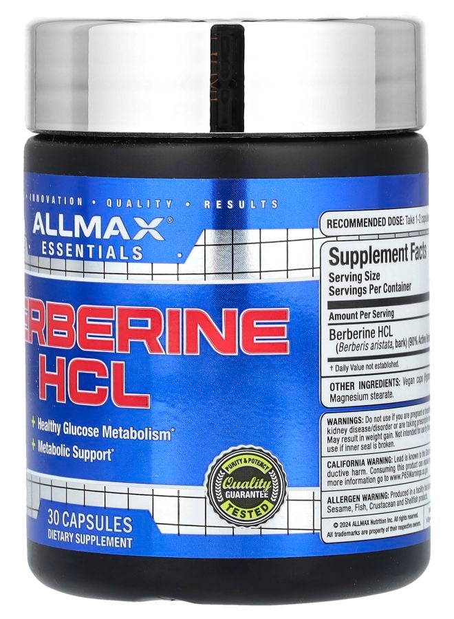 Allmax Essentials Berberine HCL 500 mg  30 Vegan Capsules - Image 2