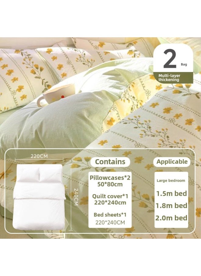 Generic Thickened Disposable Bed Sheet Four-piece Quilt Cover Pillowcase Hotel Supplies Household Portable Suit Travel Wholesale-Color:Nuanyang Travel Four-piece Set [two-person Trip]  - Image 1
