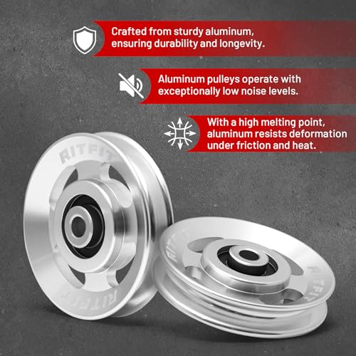 RitFit Aluminum Pulley Wheel for Gym Equipment, 2PCS/ 6PCS Set Power Rack Pulley Attachment, 90mm Aluminum Alloy Bearing Gym Pulley Wheel for Home Gym (Silver 10 pcs) - Image 3
