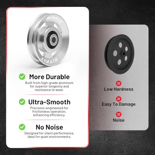 RitFit Aluminum Pulley Wheel for Gym Equipment, 2PCS/ 6PCS Set Power Rack Pulley Attachment, 90mm Aluminum Alloy Bearing Gym Pulley Wheel for Home Gym (Silver 10 pcs) - Image 5