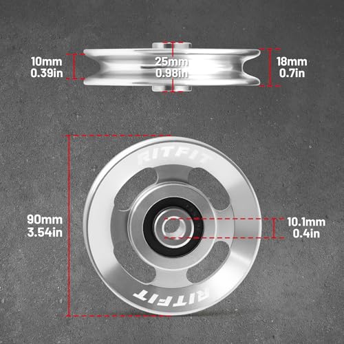 RitFit Aluminum Pulley Wheel for Gym Equipment, 2PCS/ 6PCS Set Power Rack Pulley Attachment, 90mm Aluminum Alloy Bearing Gym Pulley Wheel for Home Gym (Silver 10 pcs) - Image 2