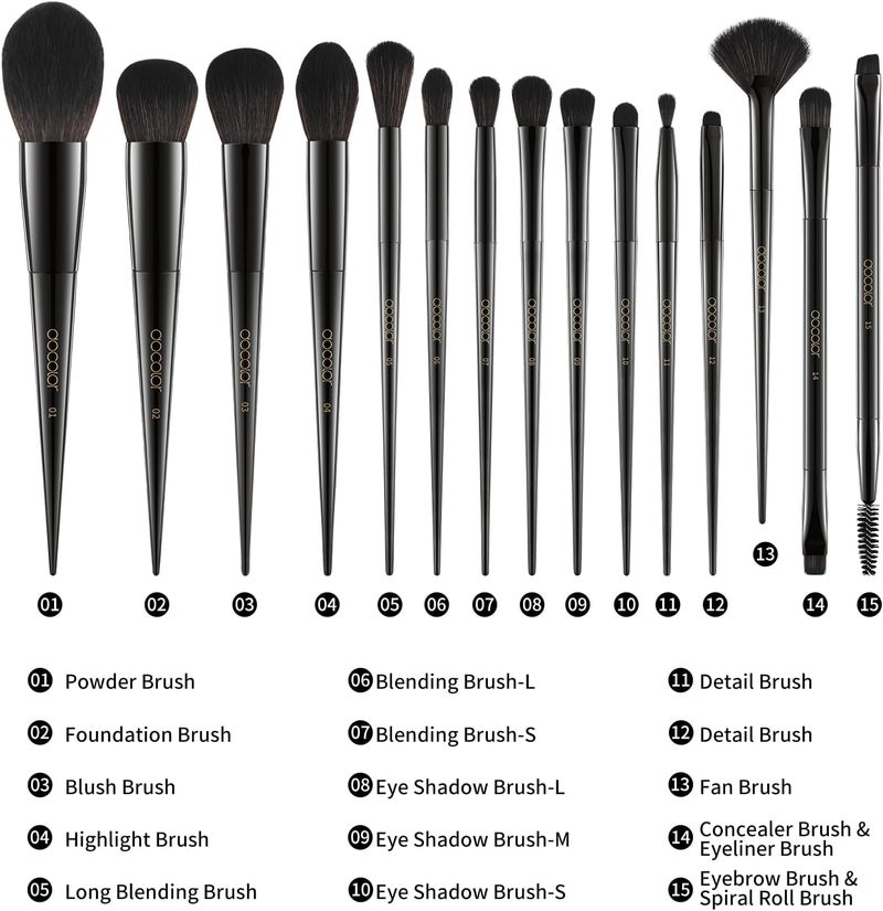 Docolor Makeup Brushes 15 Pieces Professional Set Premium Synthetic Hair Kabuki Face Blush Eyeshadow Eyeliner Foundation Powder Cosmetic Make Up Brush Kit, Black Obsidian Series - Image 5