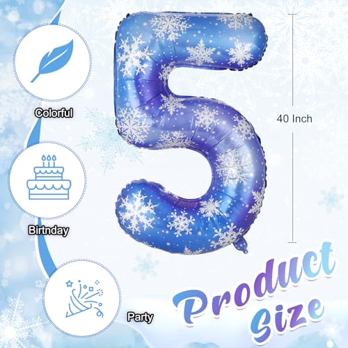 Lunmon 40 Inch Blue Snowflake Balloon Number Birthday Balloons Decorations for Girls Birthday Snowflake Themed Party Supplies Winter Party DecorationsNumber 5 - Image 5