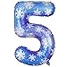 Lunmon 40 Inch Blue Snowflake Balloon Number Birthday Balloons Decorations for Girls Birthday Snowflake Themed Party Supplies Winter Party DecorationsNumber 5 - Image 2