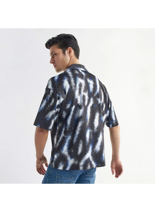 Splash FAV All-Over Print Shirt with Camp Collar and Short Sleeves