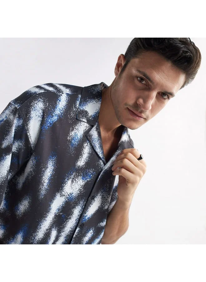 Splash FAV All-Over Print Shirt with Camp Collar and Short Sleeves