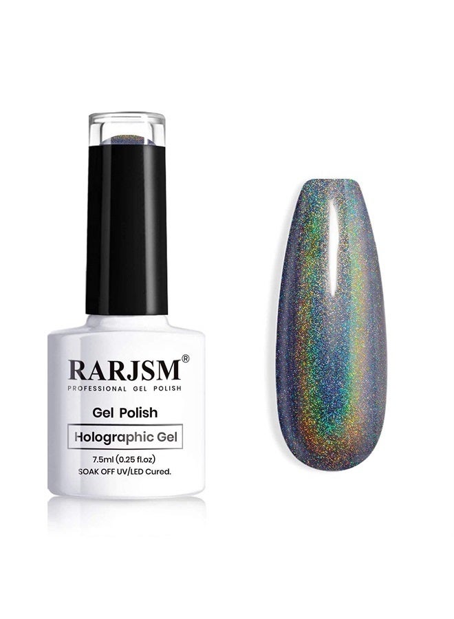 RARJSM Holographic Nail Polish Black Nail Polish Soak Off Nail Gel Collection Nail Lamp Required for Nail Art Design 1 Pack 0.25 Fl.oz RAR72 - Image 1