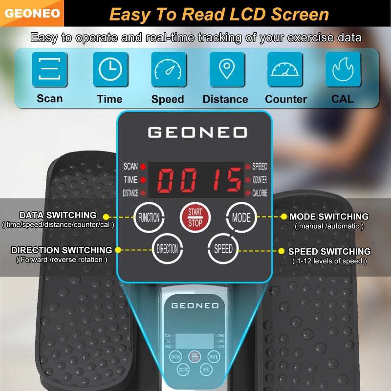 GEONEO Under Desk Elliptical Machine, Electric Elliptical Exerciser for Senior, Quiet & Small Electric Seated Pedal Exerciser for Home with Display Monitor, Remote Control & 12 Adjustable Speeds - Image 3
