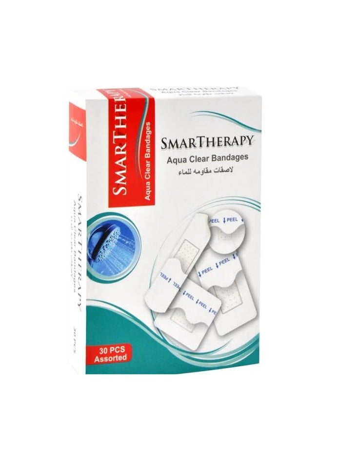 Smart Therapy 30 PCS Box Clear Waterproof Bandages with Pad – Assorted Sizes - Image 1