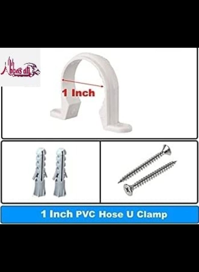 ABBASALI PVC White U Clamps Fastener Hanger Pipe Clamps Clip with Screw and  plug, for Conduit Pipe Fixing Bracket and Support Water Pipe and Gas Pipe – 10 Pcs (1 Inch) - Image 2