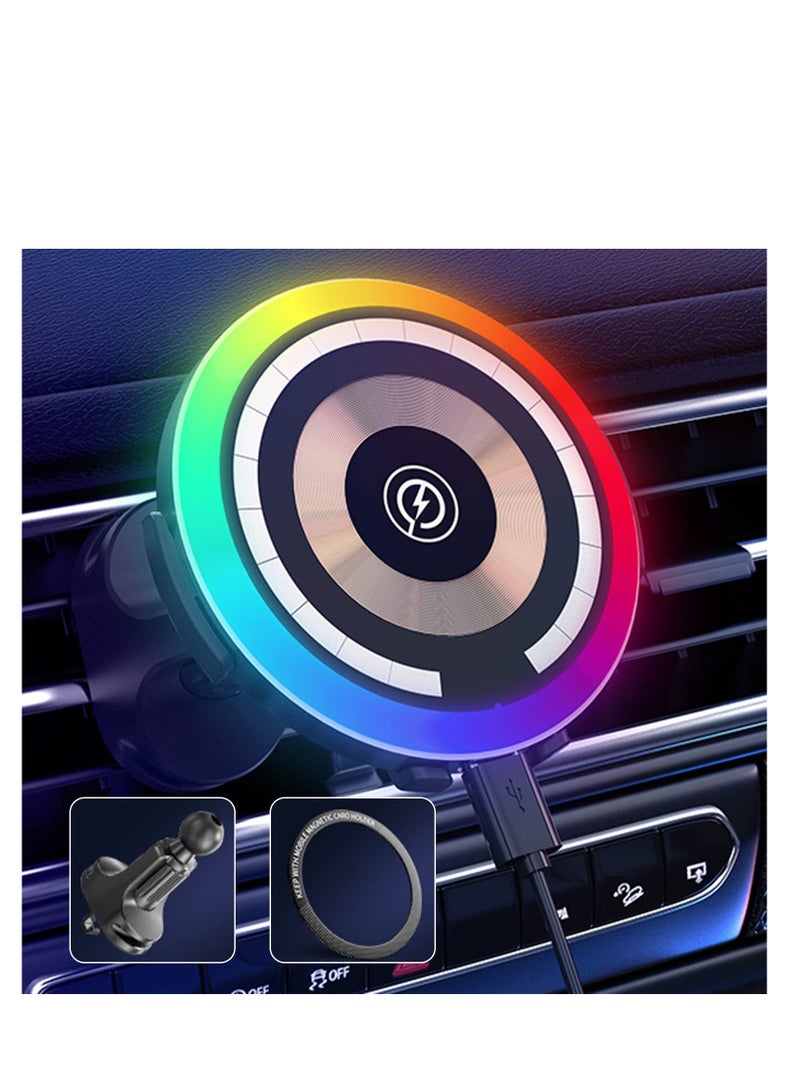 SYOSI 1 PC Wireless Car Charger, 15W Decorative Rhythm Light Fast Charging Auto-Clamping Air Vent Car Phone Holder Mount Compatible with iPhone13/12/11/Pro/Mini/Xr/Xs/X/8, Samsung S22/S22 - Image 1