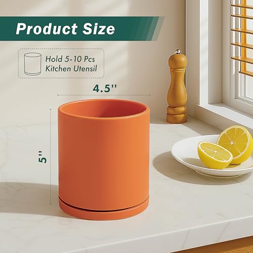 D'vine Dev 360° Rotating Utensil Holder – 5" Kitchen Utensil Crock for Countertop, Modern Cooking Tool Organizer for Kitchen Storage & Décor, Pumpkin, 72-X-E-1 - Image 2
