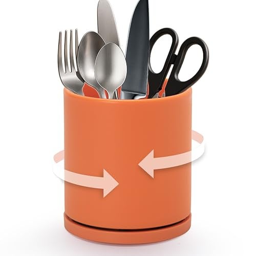 D'vine Dev 360° Rotating Utensil Holder – 5" Kitchen Utensil Crock for Countertop, Modern Cooking Tool Organizer for Kitchen Storage & Décor, Pumpkin, 72-X-E-1 - Image 1