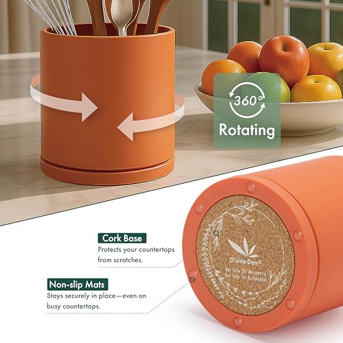 D'vine Dev 360° Rotating Utensil Holder – 5" Kitchen Utensil Crock for Countertop, Modern Cooking Tool Organizer for Kitchen Storage & Décor, Pumpkin, 72-X-E-1 - Image 4