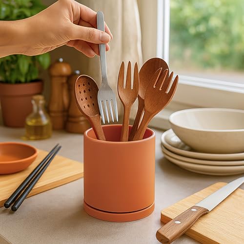 D'vine Dev 360° Rotating Utensil Holder – 5" Kitchen Utensil Crock for Countertop, Modern Cooking Tool Organizer for Kitchen Storage & Décor, Pumpkin, 72-X-E-1 - Image 5