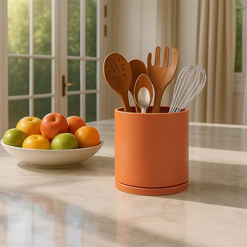 D'vine Dev 360° Rotating Utensil Holder – 5" Kitchen Utensil Crock for Countertop, Modern Cooking Tool Organizer for Kitchen Storage & Décor, Pumpkin, 72-X-E-1 - Image 3