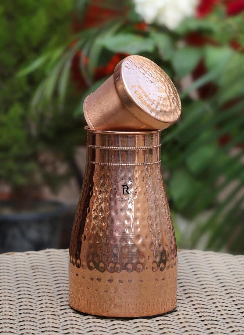 RUSTIC RELICS RUSTIC RELICS Hammered Copper Water Bottle Jar 1L With Inbuit Glass In Lid Antique Hammered Design Kitchen And Bedroom Sugar Water Pot  - Image 4