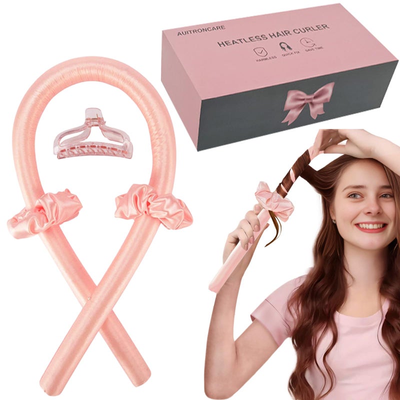 AUITRONCARE Heatless Curling set,Silk Curls Rod Headband,No Heat Rollers to Sleep in Overnight,Satin Hair Curlers for Long and Medium Hair(Pink) - Image 1