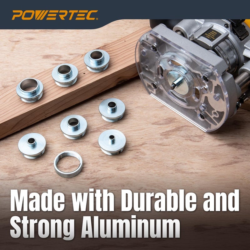 POWERTEC دليل جهاز التوجيه، مجموعة دليل بوشينغ جهاز التوجيه، دليل قالب جهاز التوجيه 10 قطع مع حقيبة تخزين، يناسب قاعدة جهاز التوجيه من نوع بورتر كابل. حجم 5/16" إلى 1" مجموعة إدخال جهاز التوجيه للأعمال الخشبية (71051E) - Image 4