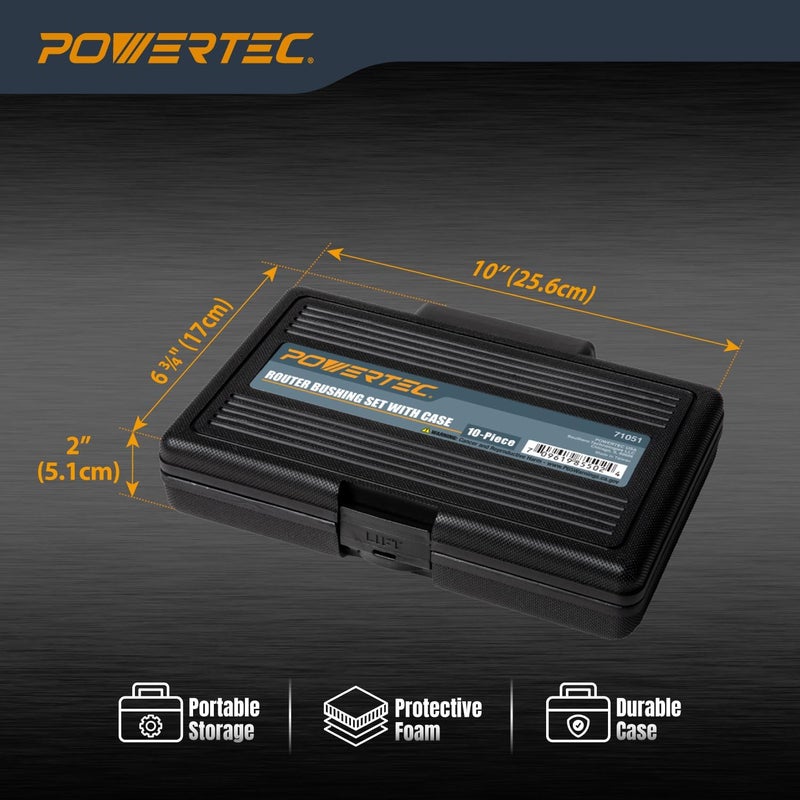 POWERTEC دليل جهاز التوجيه، مجموعة دليل بوشينغ جهاز التوجيه، دليل قالب جهاز التوجيه 10 قطع مع حقيبة تخزين، يناسب قاعدة جهاز التوجيه من نوع بورتر كابل. حجم 5/16" إلى 1" مجموعة إدخال جهاز التوجيه للأعمال الخشبية (71051E) - Image 3