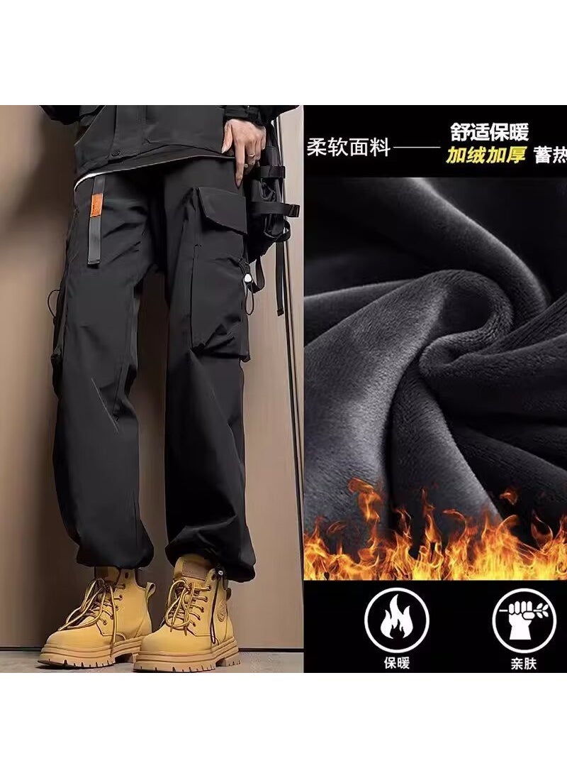 Generic - Mens Fleece-Lined Cargo Pants with Large Pockets Black - Image 1