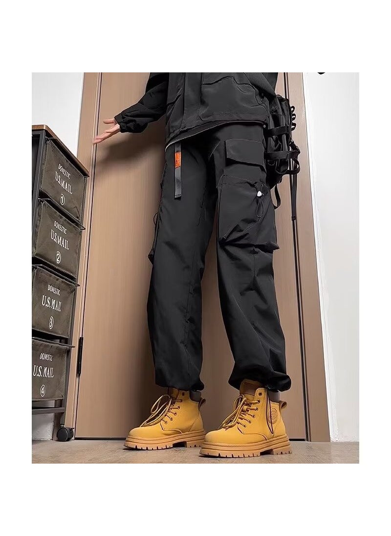 Generic - Mens Fleece-Lined Cargo Pants with Large Pockets Black - Image 1