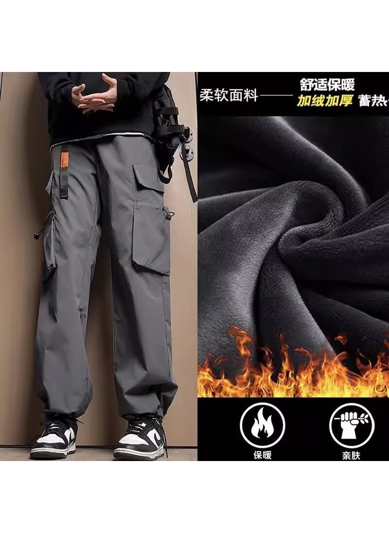 Generic - Mens Fleece-Lined Cargo Pants with Large Pockets Black - Image 1