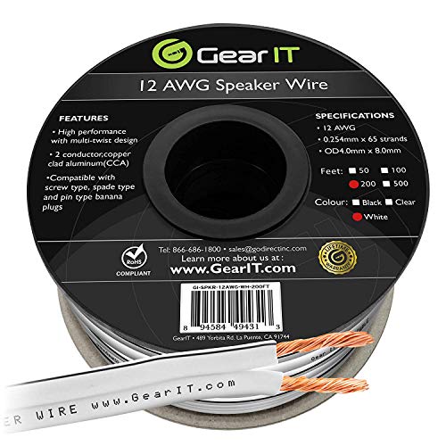 GEARit 12AWG Speaker Wire, Pro Series 12 Gauge Speaker Wire Cable (200 Feet / 60.96 Meters) Great Use for Home Theater Speakers and Car Speakers, White - Image 1