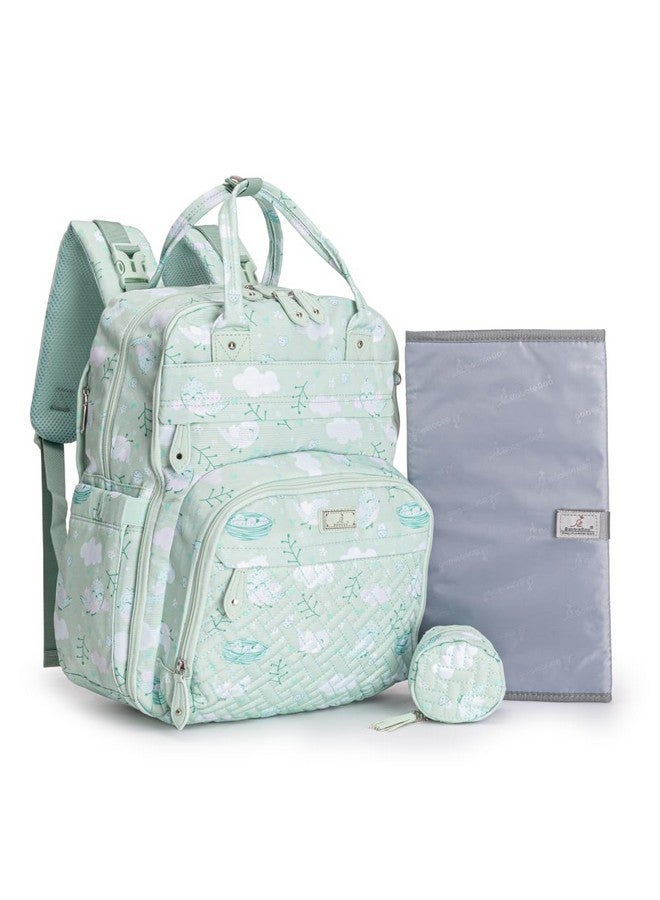BabbleRoo Diaper Bag Backpack - Baby Essentials, Travel Essentials Baby Bag with Changing Pad, Stroller Straps & Pacifier Case - Unisex, Green Birdy - Image 1