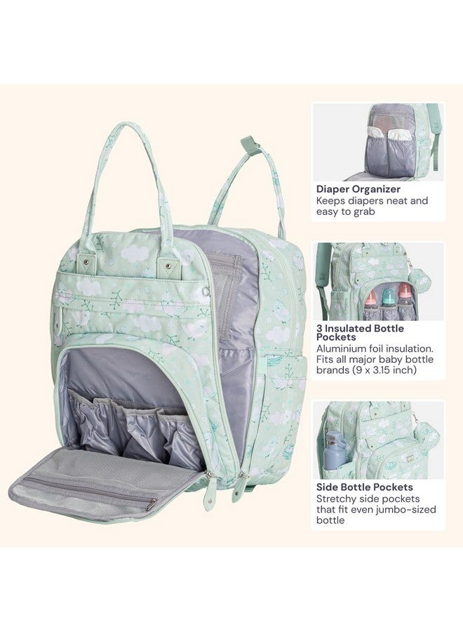 BabbleRoo Diaper Bag Backpack - Baby Essentials, Travel Essentials Baby Bag with Changing Pad, Stroller Straps & Pacifier Case - Unisex, Green Birdy - Image 3