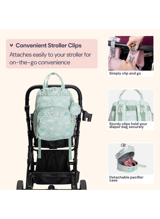 BabbleRoo Diaper Bag Backpack - Baby Essentials, Travel Essentials Baby Bag with Changing Pad, Stroller Straps & Pacifier Case - Unisex, Green Birdy - Image 5