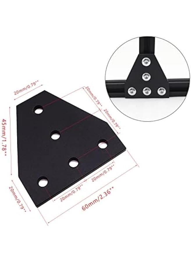 10pcs Black 2020 Series Corner Bracket Plate 5 Hole L Shape Joint Plates for Slot 6mm 20S Aluminum Rail Accessories (10PCS T Shape Without Screws and Nuts) - Image 2