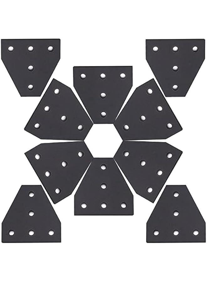 10pcs Black 2020 Series Corner Bracket Plate 5 Hole L Shape Joint Plates for Slot 6mm 20S Aluminum Rail Accessories (10PCS T Shape Without Screws and Nuts) - Image 1