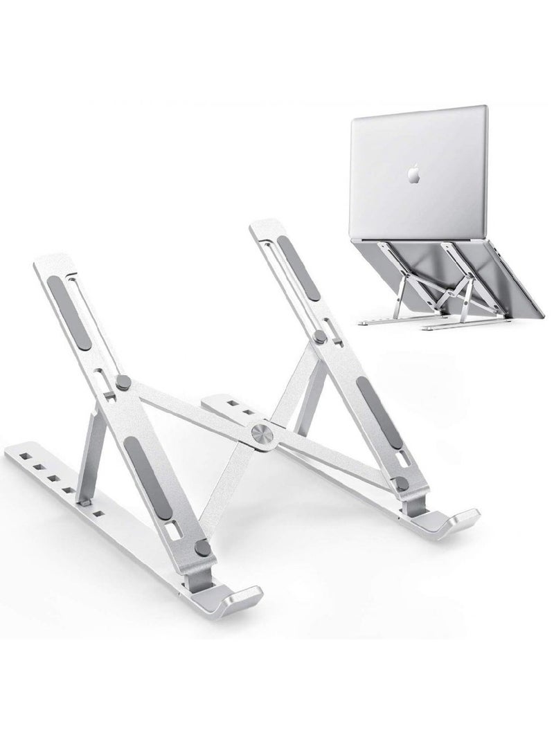 Yuwell Laptop Stand For Desk Aluminum Notebook Stand For Laptop Riser Holder Notebook Stand Compatible with MacBook Air Pro, Dell, HP, Lenovo Samsung, Alienware All Laptops 11-15.6 Foldable Stand Silver - Image 1