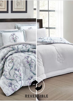Donetella Comforter Set 4-Pcs Single Size Printed Reversible Bed FIt 170x 230 CM All Season Comforter With (350 GSM) Down Alternative Filling, Metallic Silver  - Image 3