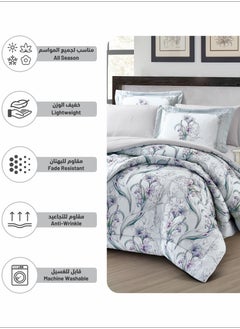 Donetella Comforter Set 4-Pcs Single Size Printed Reversible Bed FIt 170x 230 CM All Season Comforter With (350 GSM) Down Alternative Filling, Metallic Silver  - Image 5